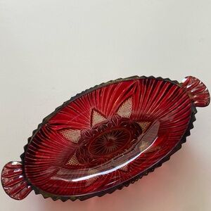 Vintage Burgundy Cut Glass Candy Dish. Antique Deep Red Crimson Trinket Tray